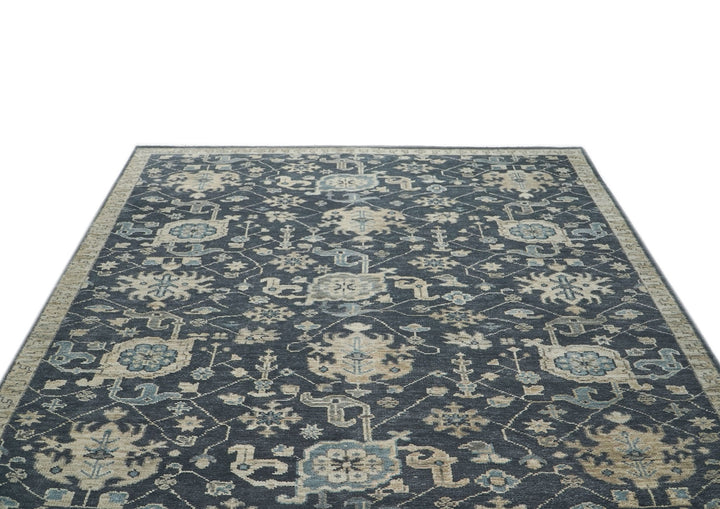 9x12 Gray, Beige, Moss Color Hand Knotted Oushak Wool Arts and Crafts Oriental Rug