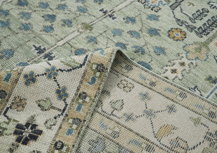 10x14 Mint, Ivory, Blue Color Hand Knotted Oushak Wool Transitional Oriental Rug