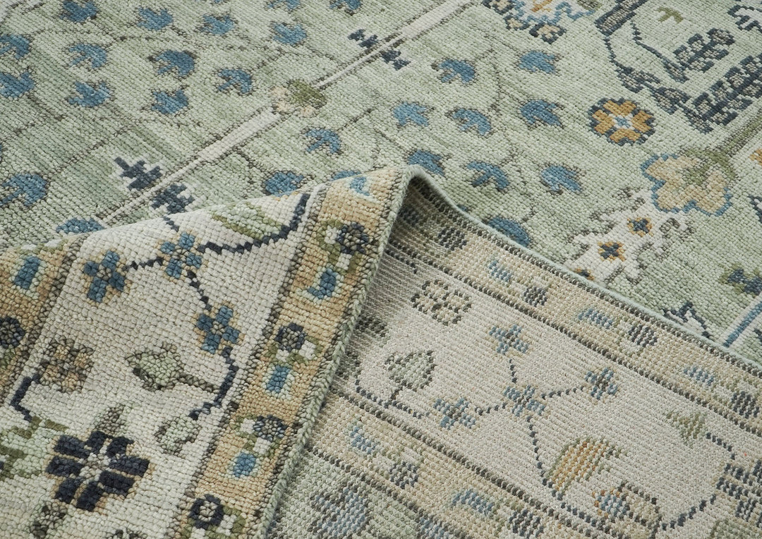 10x14 Mint, Ivory, Blue Color Hand Knotted Oushak Wool Transitional Oriental Rug
