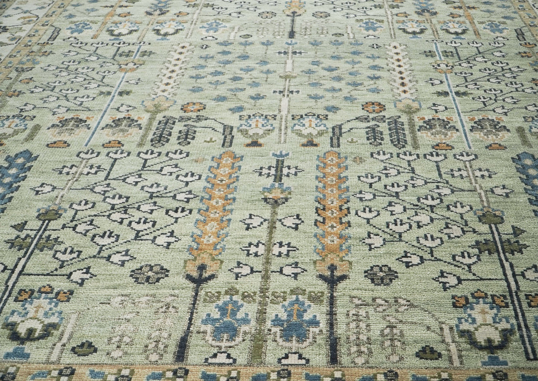 10x14 Mint, Ivory, Blue Color Hand Knotted Oushak Wool Transitional Oriental Rug