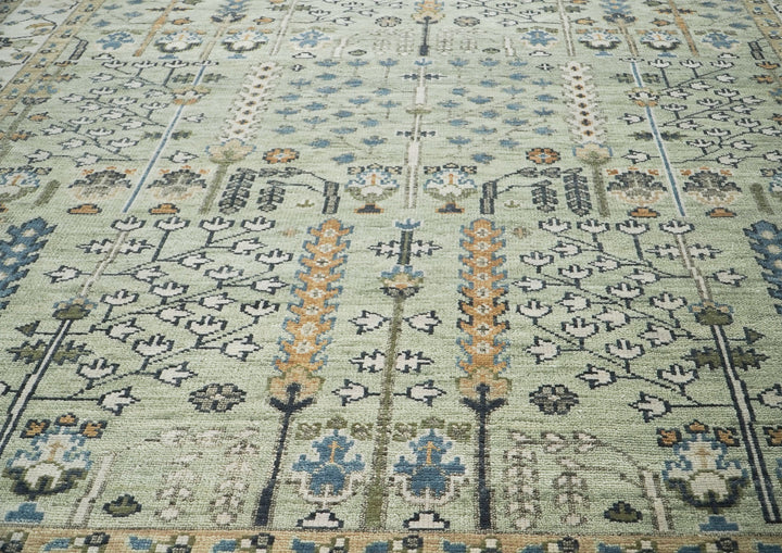 10x14 Mint, Ivory, Blue Color Hand Knotted Oushak Wool Transitional Oriental Rug