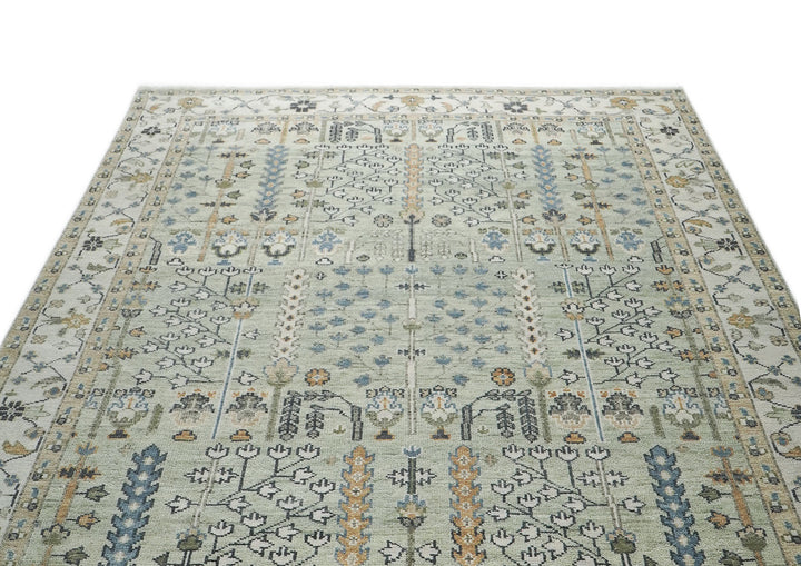 10x14 Mint, Ivory, Blue Color Hand Knotted Oushak Wool Transitional Oriental Rug