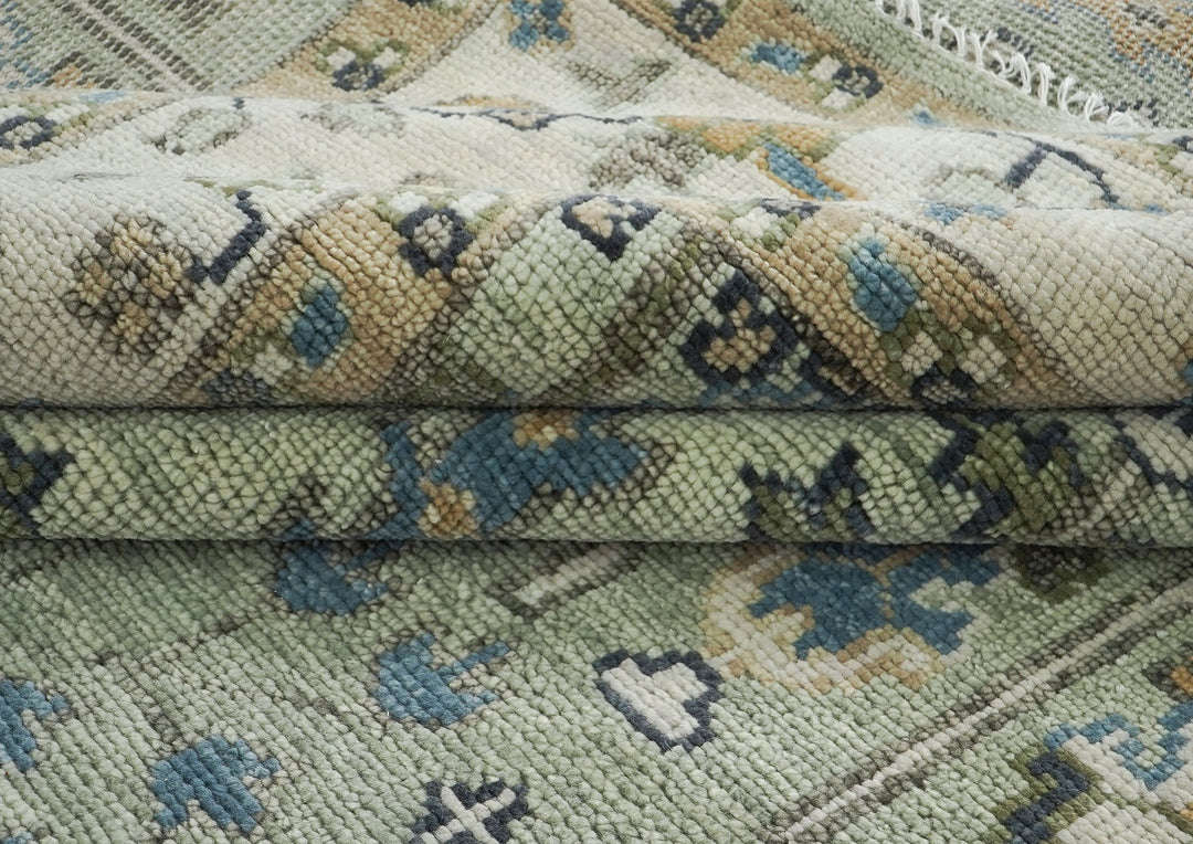 10x14 Mint, Ivory, Blue Color Hand Knotted Oushak Wool Transitional Oriental Rug