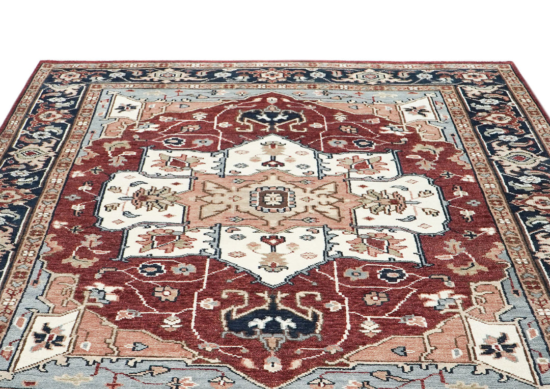 9x12 Rust, Ivory, Blue Color Hand Knotted Oushak Wool  Oriental Rug