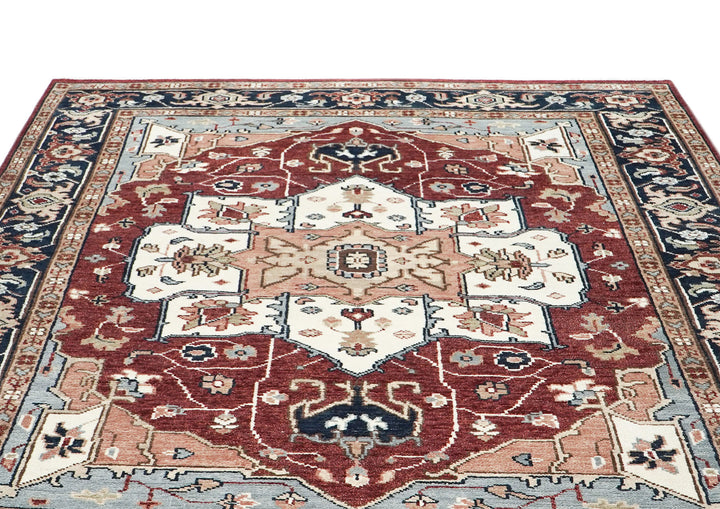 9x12 Rust, Ivory, Blue Color Hand Knotted Oushak Wool  Oriental Rug