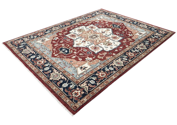 9x12 Rust, Ivory, Blue Color Hand Knotted Oushak Wool  Oriental Rug