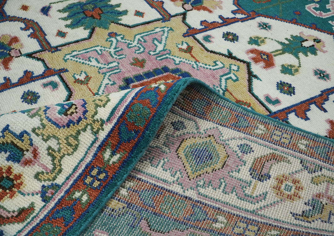 9x12 Teal, Ivory, Green Color Hand Knotted Oushak Wool  Oriental Rug