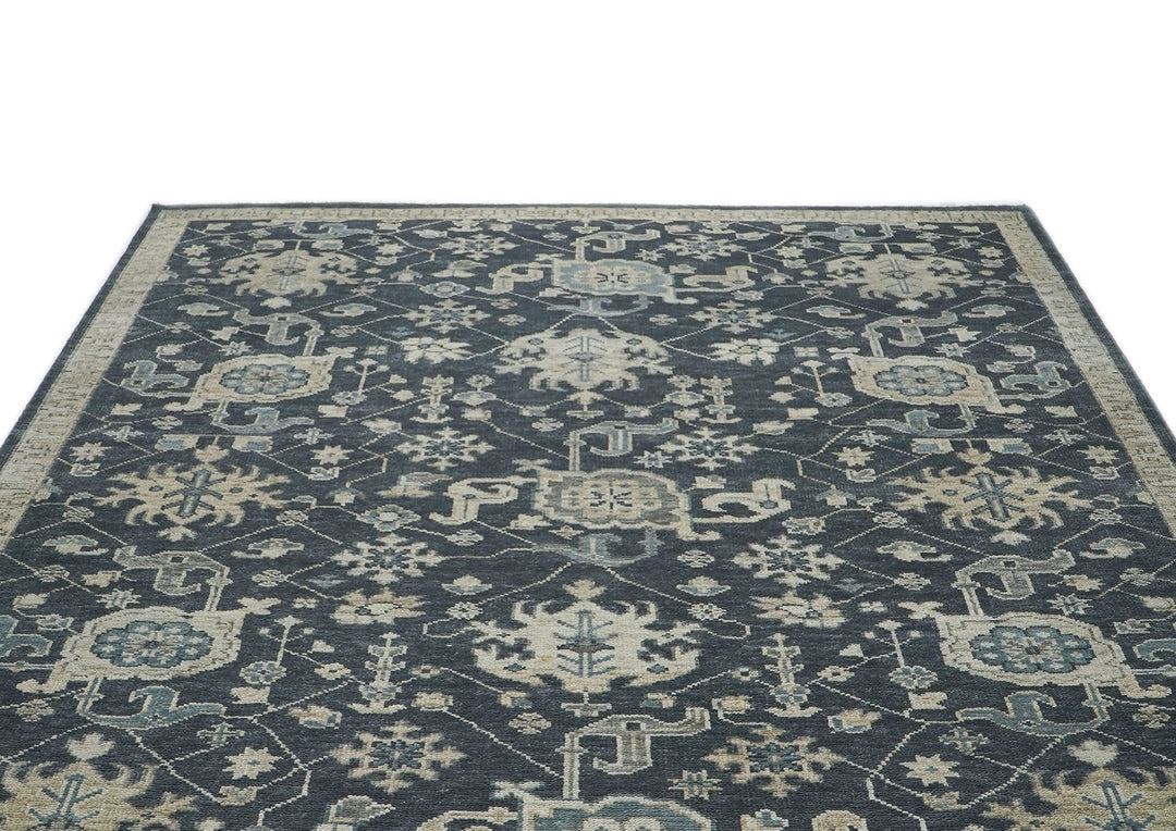 9x12 Blue, Slate, Beige Color Hand Knotted Oushak Wool Arts and Crafts Oriental Rug