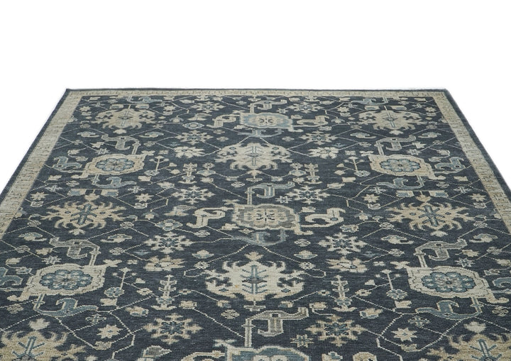 9x12 Blue, Slate, Beige Color Hand Knotted Oushak Wool  Oriental Rug
