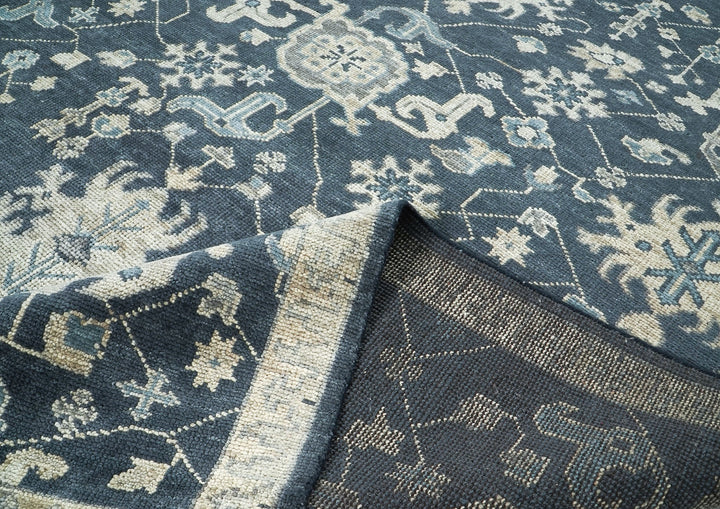 9x12 Blue, Slate, Beige Color Hand Knotted Oushak Wool Arts and Crafts Oriental Rug