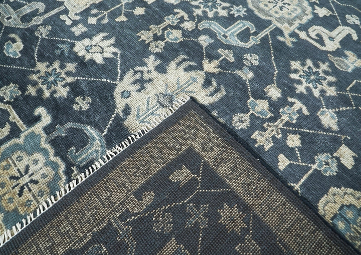 9x12 Blue, Slate, Beige Color Hand Knotted Oushak Wool Arts and Crafts Oriental Rug