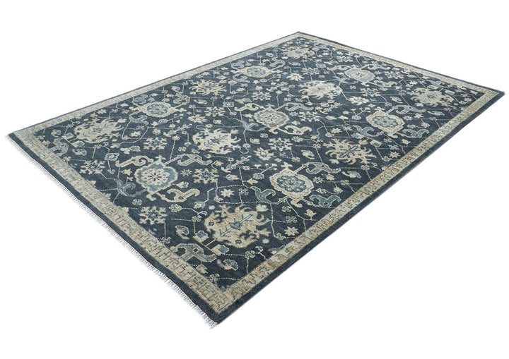 9x12 Blue, Slate, Beige Color Hand Knotted Oushak Wool  Oriental Rug
