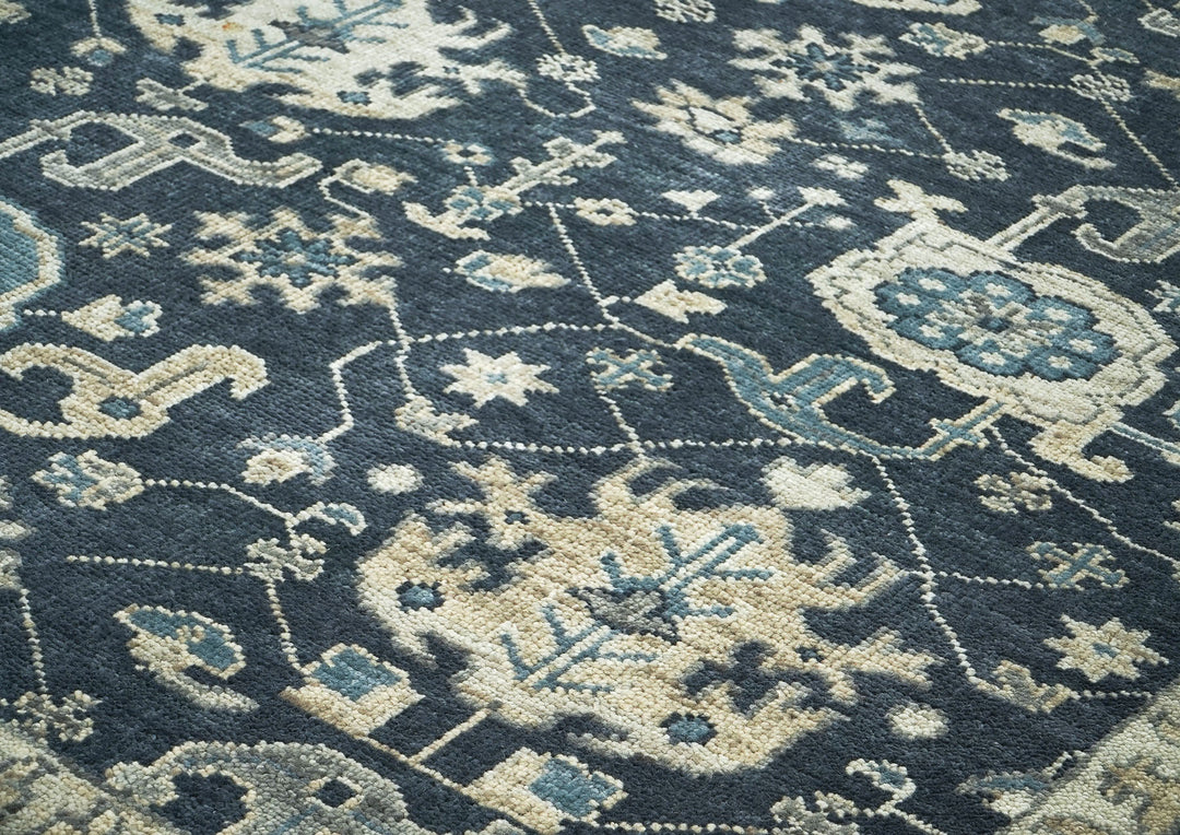 9x12 Blue, Slate, Beige Color Hand Knotted Oushak Wool Arts and Crafts Oriental Rug