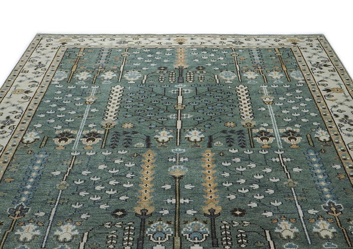 9x12 Celadon, Beige, Brown Color Hand Knotted Oushak Wool Transitional Oriental Rug