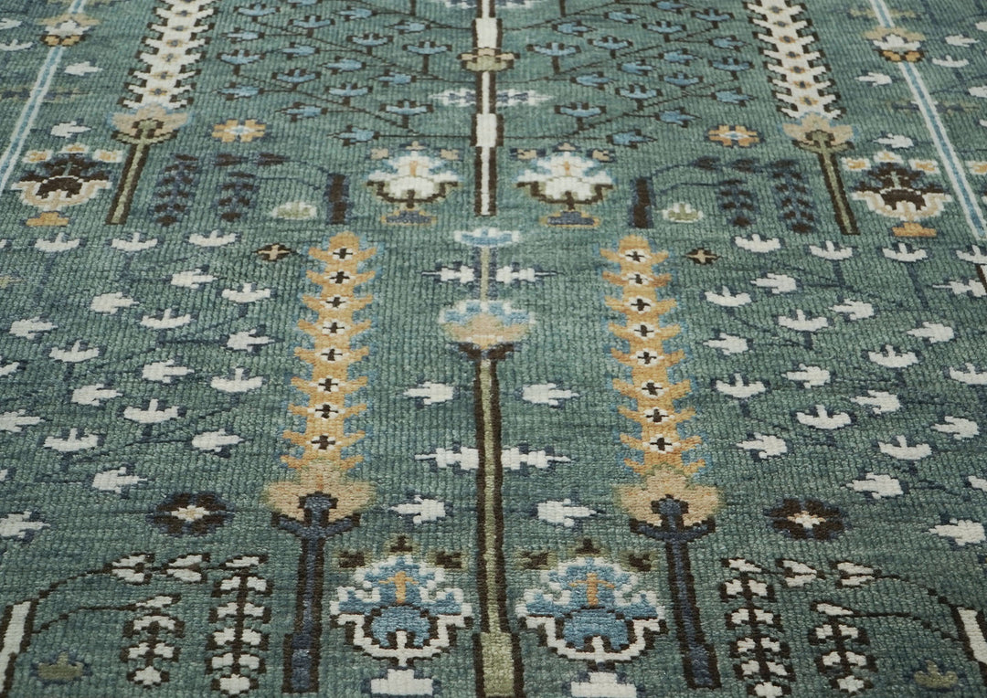 9x12 Celadon, Beige, Brown Color Hand Knotted Oushak Wool Transitional Oriental Rug