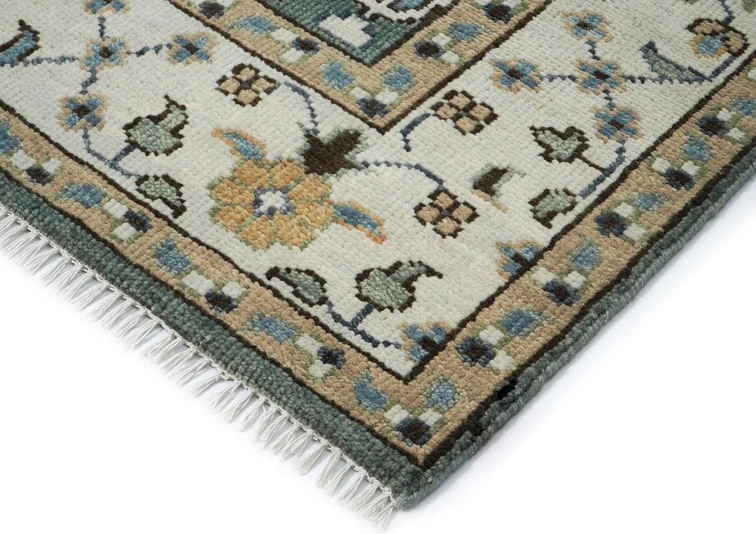9x12 Celadon, Beige, Brown Color Hand Knotted Oushak Wool Transitional Oriental Rug