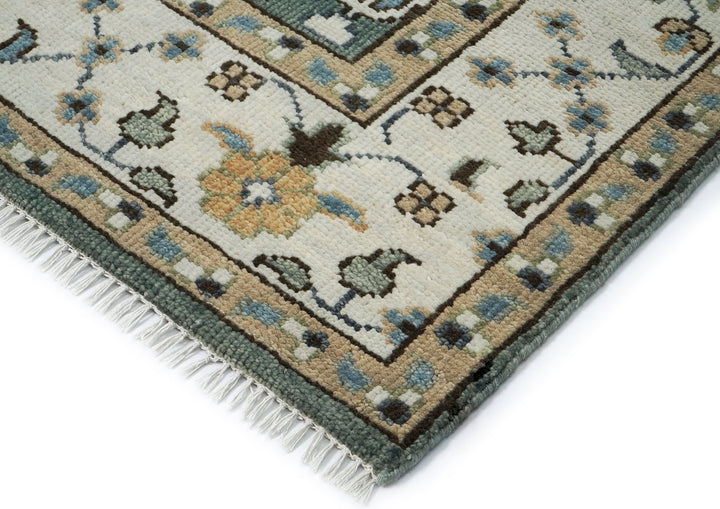 9x12 Celadon, Beige, Brown Color Hand Knotted Oushak Wool Transitional Oriental Rug