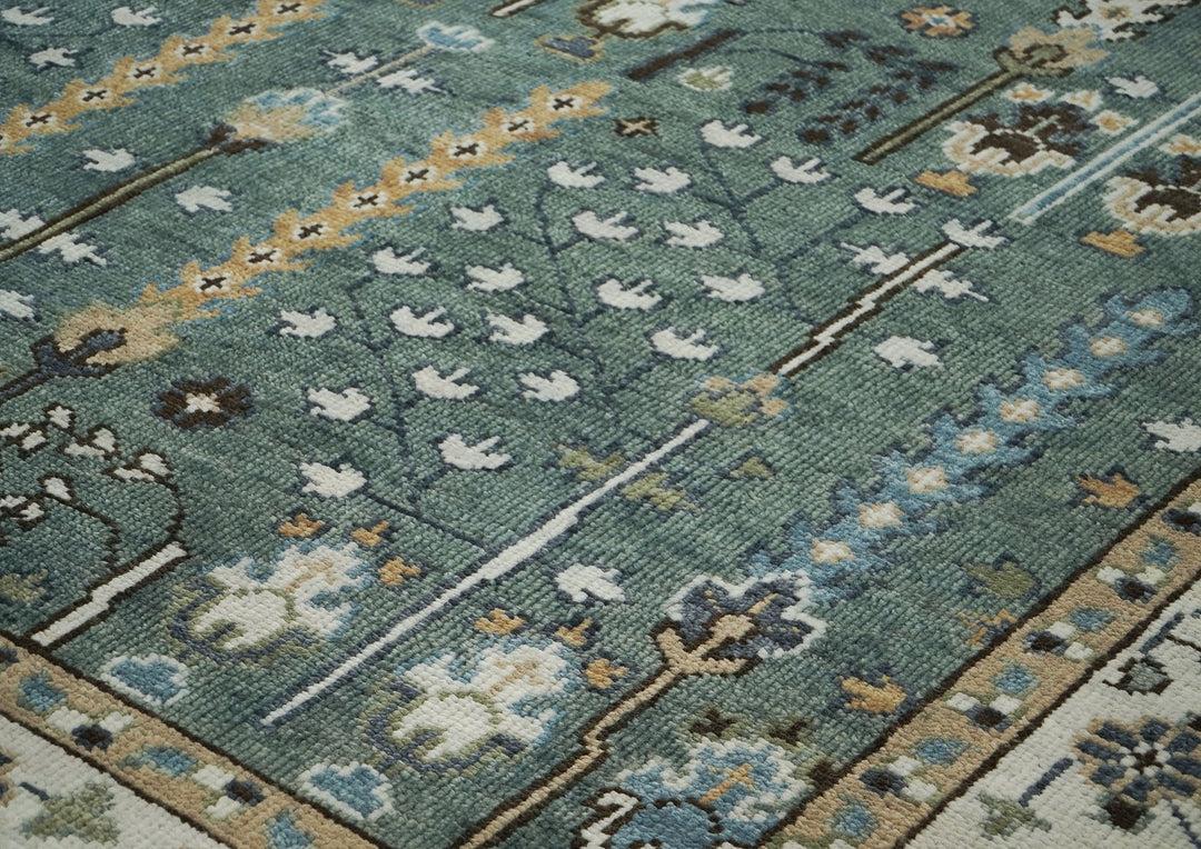 9x12 Celadon, Beige, Brown Color Hand Knotted Oushak Wool Transitional Oriental Rug