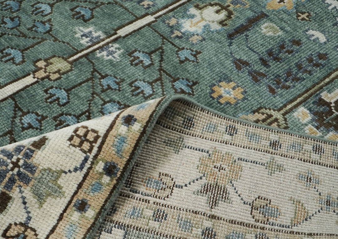 9x12 Celadon, Beige, Brown Color Hand Knotted Oushak Wool Transitional Oriental Rug