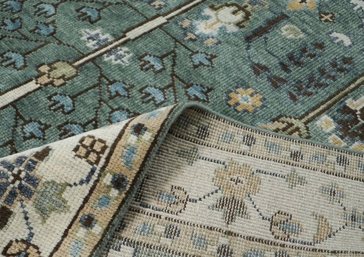 9x12 Celadon, Beige, Brown Color Hand Knotted Oushak Wool Transitional Oriental Rug