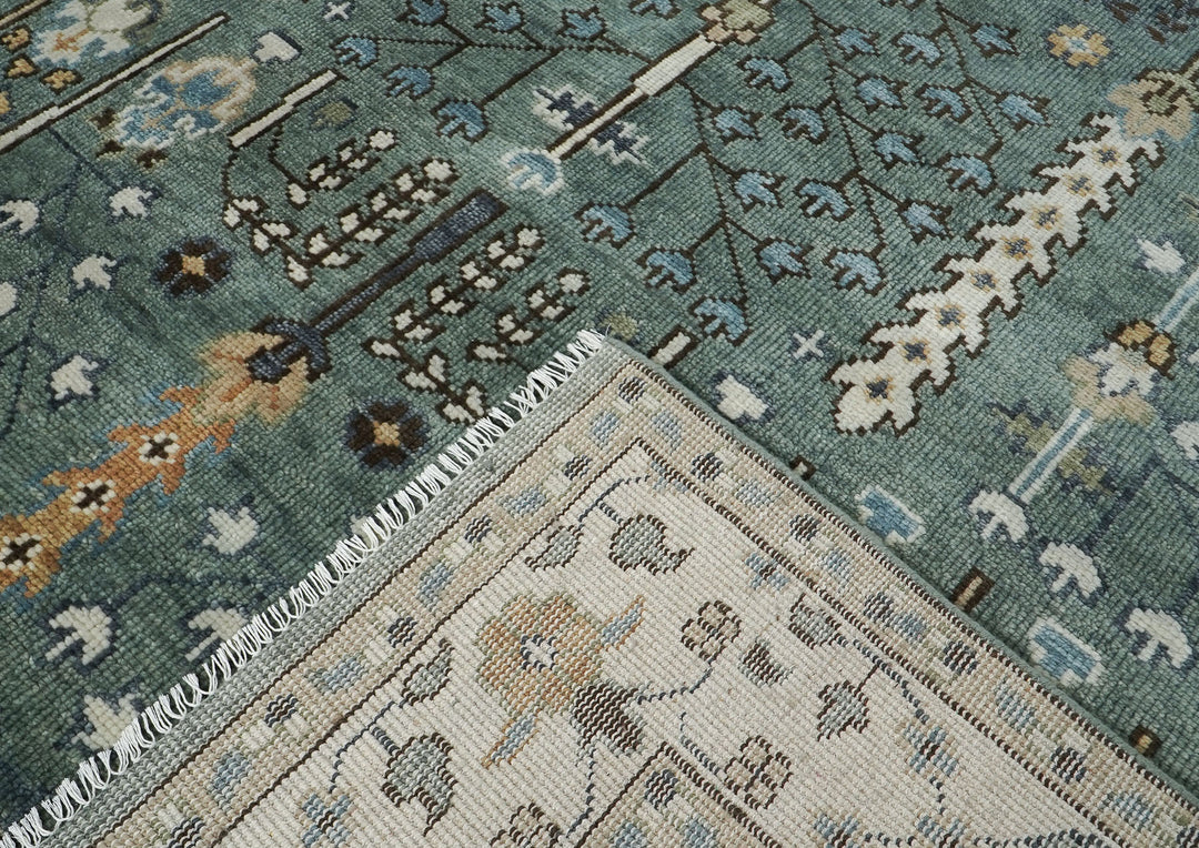 9x12 Celadon, Beige, Brown Color Hand Knotted Oushak Wool Transitional Oriental Rug