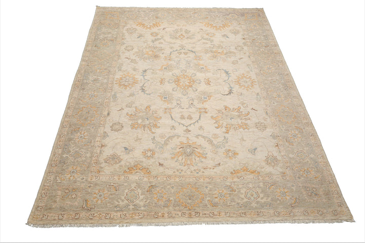 Celeste Rug 9'x12' Beige 100% Wool Afghan Oushak Rug Hand-Knotted Traditional Oriental Design