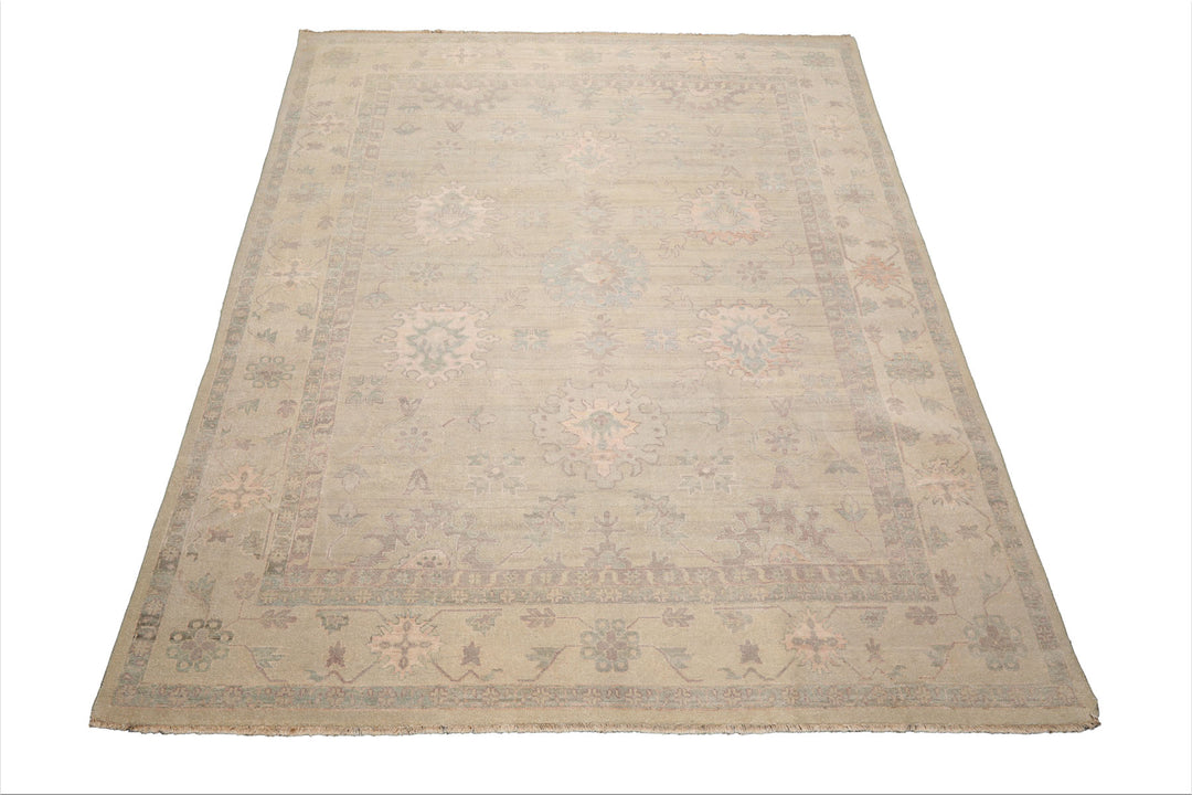 Celeste Rug 9'x12' Moss 100% Wool Afghan Oushak Rug Hand-Knotted Traditional Oriental Design