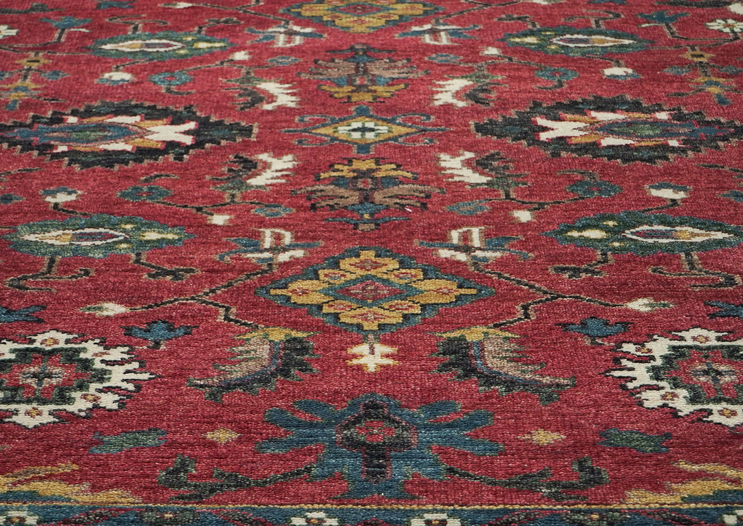 9x12 Coral, Teal, Ivory Color Hand Knotted Oushak Wool  Oriental Rug