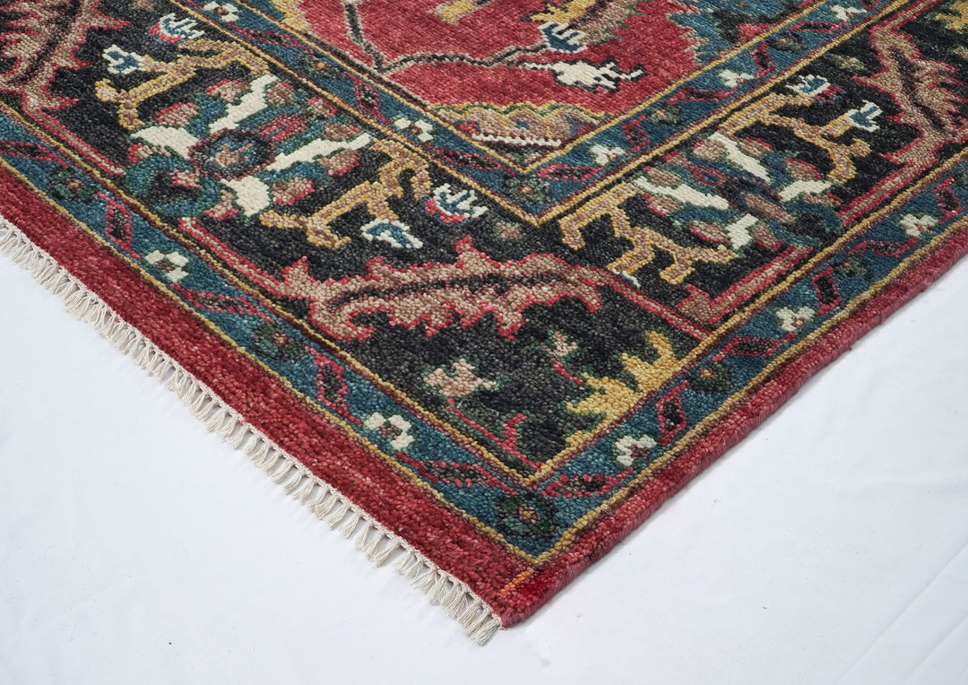 9x12 Coral, Teal, Ivory Color Hand Knotted Oushak Wool Arts and Crafts Oriental Rug