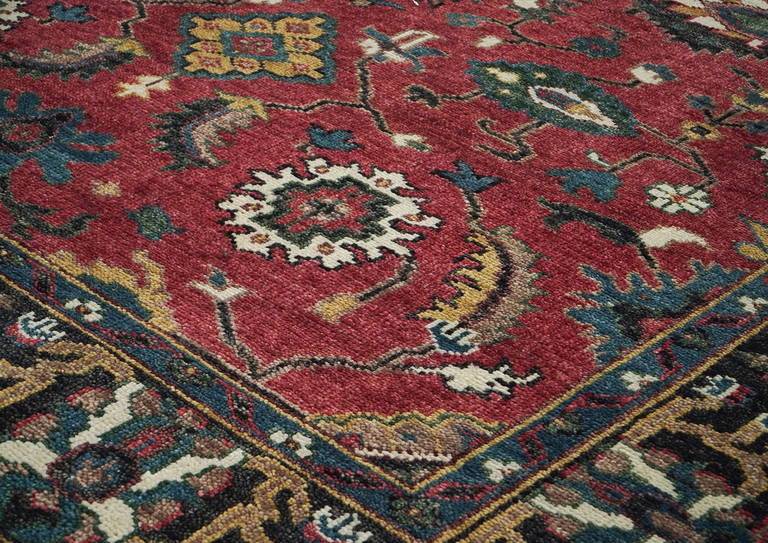 9x12 Coral, Teal, Ivory Color Hand Knotted Oushak Wool Arts and Crafts Oriental Rug