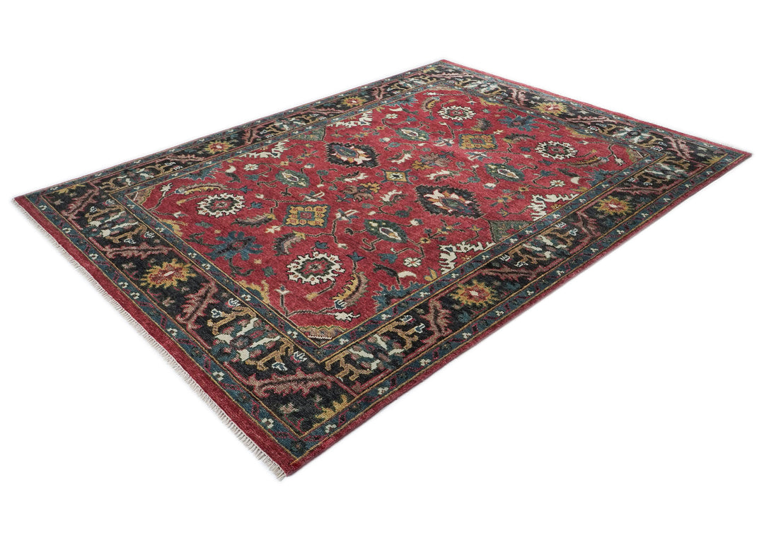 9x12 Coral, Teal, Ivory Color Hand Knotted Oushak Wool Arts and Crafts Oriental Rug