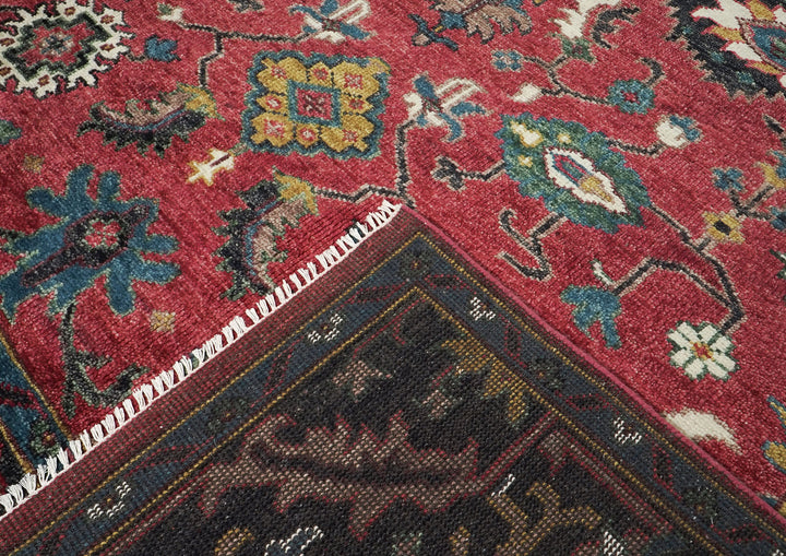 9x12 Coral, Teal, Ivory Color Hand Knotted Oushak Wool Arts and Crafts Oriental Rug