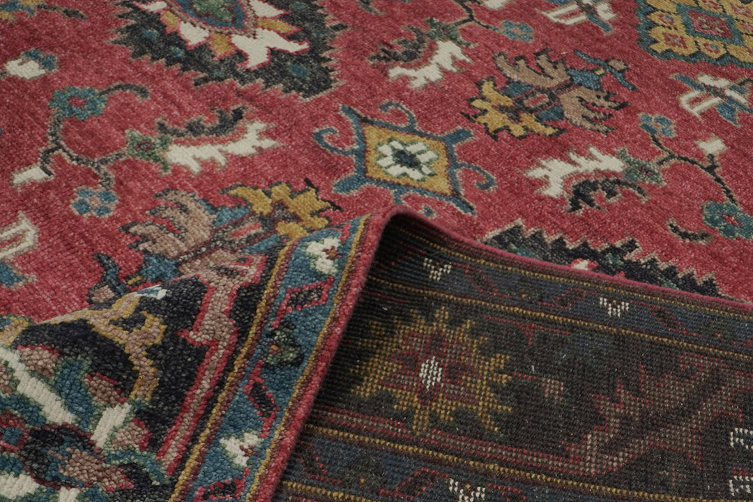 9x12 Coral, Teal, Ivory Color Hand Knotted Oushak Wool  Oriental Rug