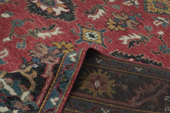 9x12 Coral, Teal, Ivory Color Hand Knotted Oushak Wool  Oriental Rug