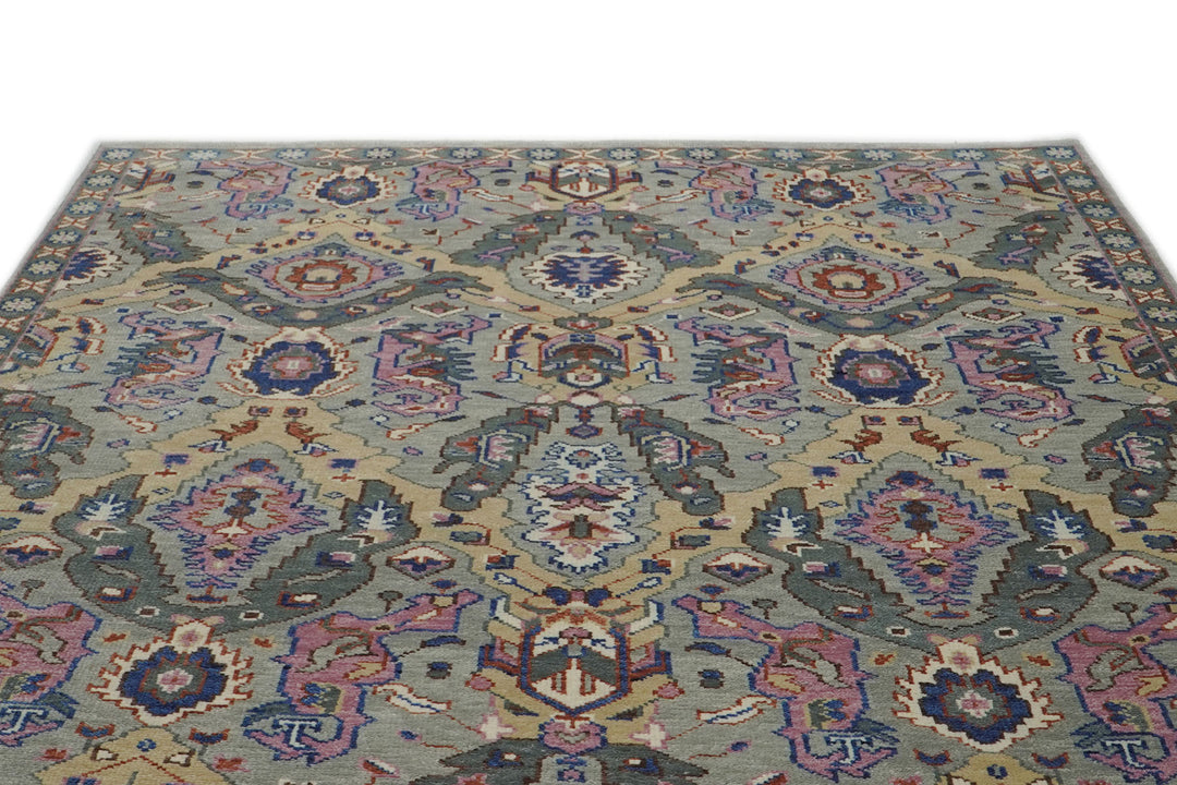 9x12 Gray, Tan, Rose Color Hand Knotted Oushak Wool  Oriental Rug