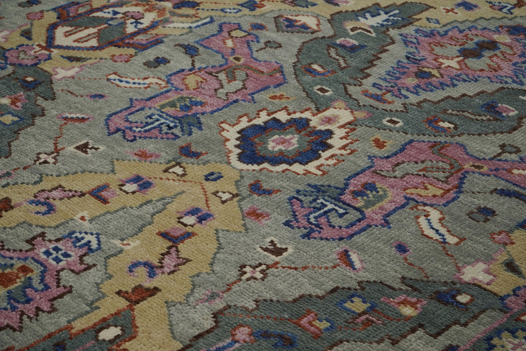 9x12 Gray, Tan, Rose Color Hand Knotted Oushak Wool Arts and Crafts Oriental Rug