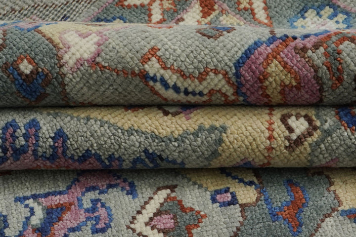9x12 Gray, Tan, Rose Color Hand Knotted Oushak Wool  Oriental Rug