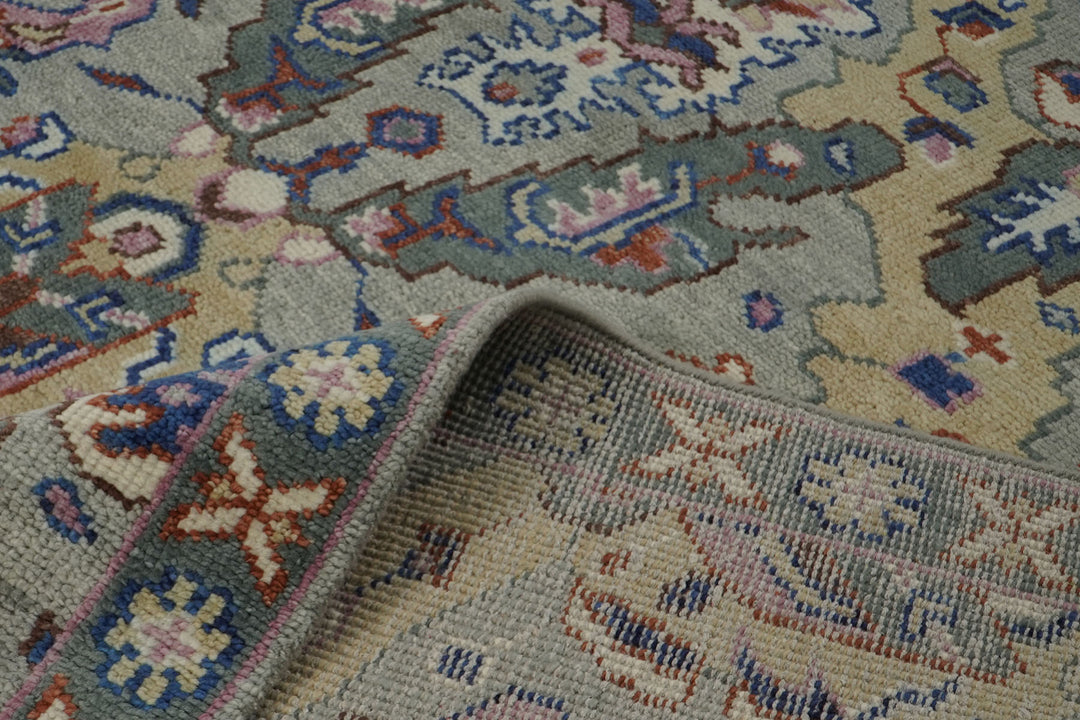 9x12 Gray, Tan, Rose Color Hand Knotted Oushak Wool Arts and Crafts Oriental Rug