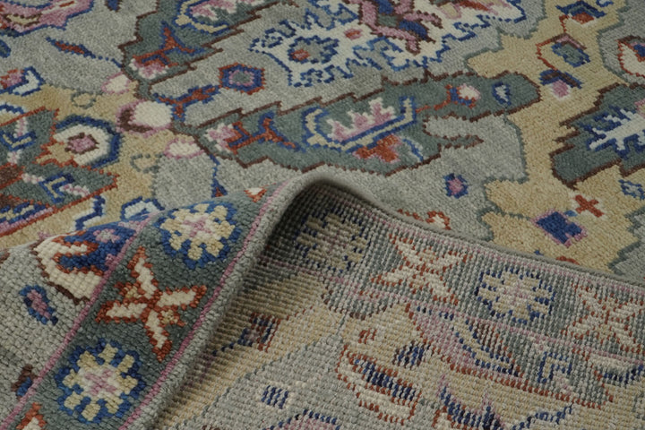 9x12 Gray, Tan, Rose Color Hand Knotted Oushak Wool  Oriental Rug