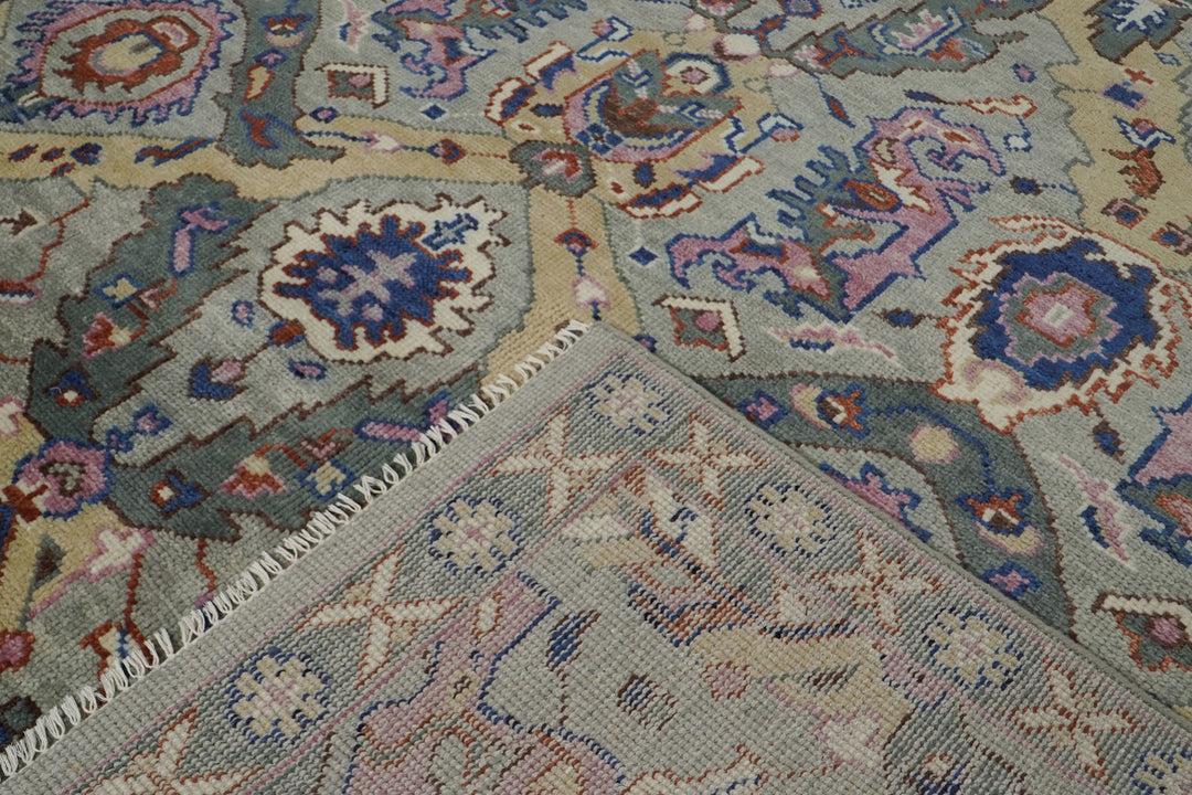 9x12 Gray, Tan, Rose Color Hand Knotted Oushak Wool Arts and Crafts Oriental Rug