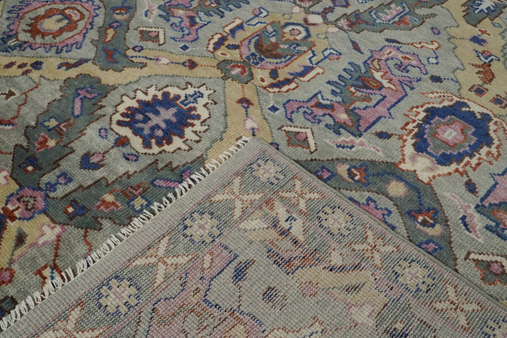 9x12 Gray, Tan, Rose Color Hand Knotted Oushak Wool  Oriental Rug