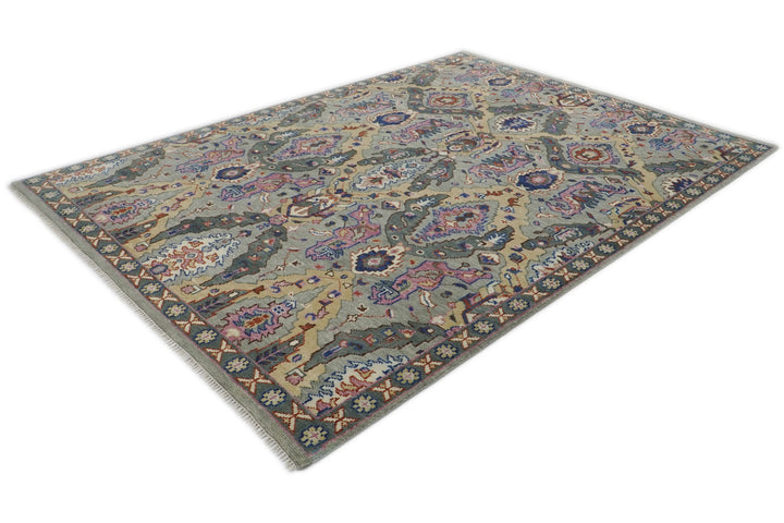 9x12 Gray, Tan, Rose Color Hand Knotted Oushak Wool  Oriental Rug