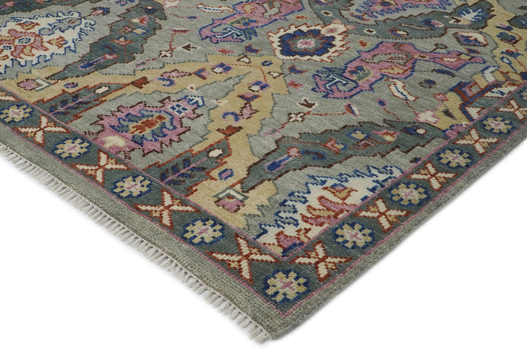 9x12 Gray, Tan, Rose Color Hand Knotted Oushak Wool  Oriental Rug
