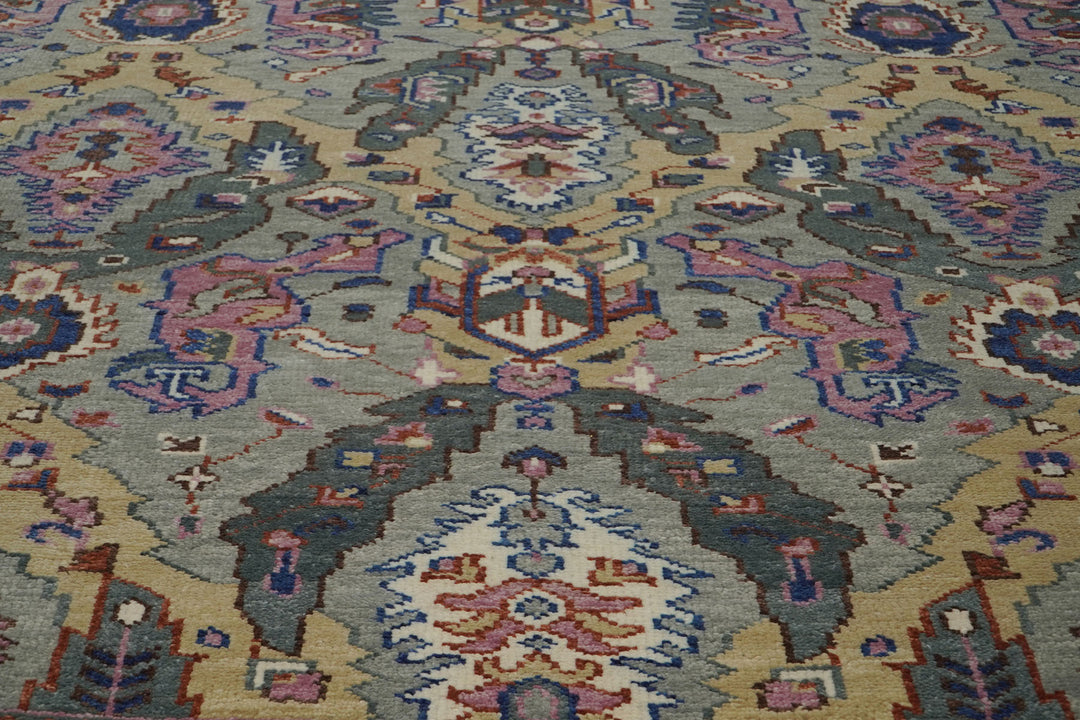 9x12 Gray, Tan, Rose Color Hand Knotted Oushak Wool Arts and Crafts Oriental Rug