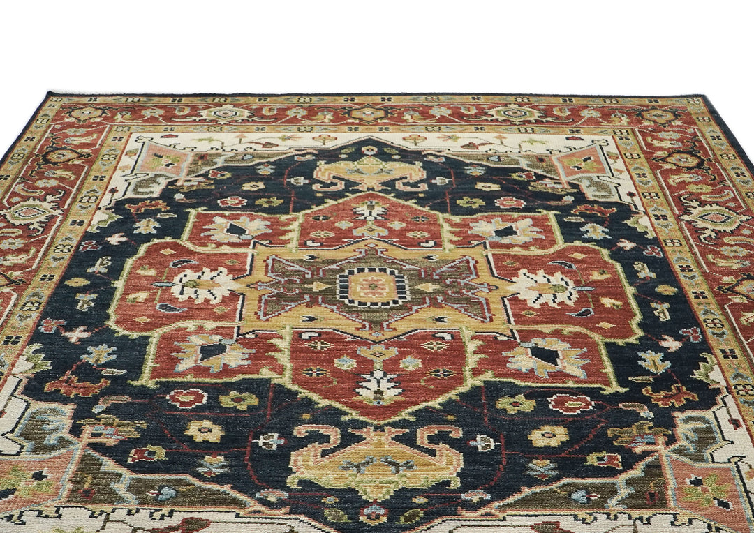 9x12 Blue, Burnt Orange, Ivory Color Hand Knotted Oushak Wool  Oriental Rug