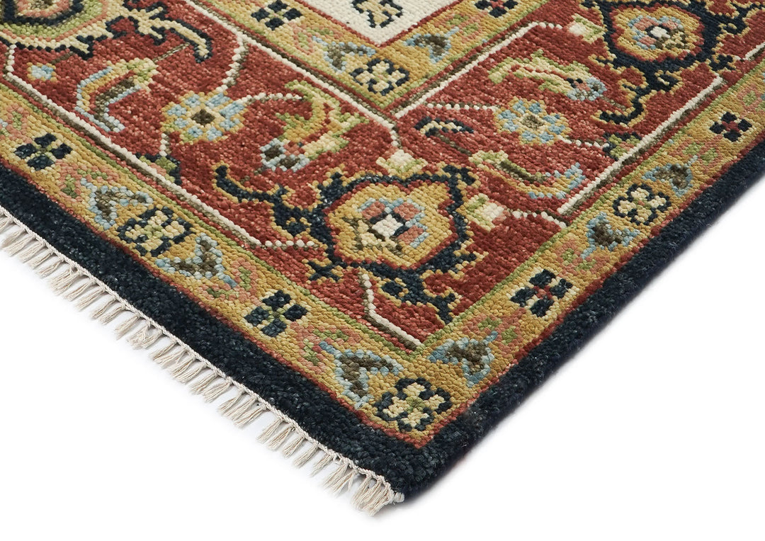 9x12 Blue, Burnt Orange, Ivory Color Hand Knotted Oushak Wool  Oriental Rug