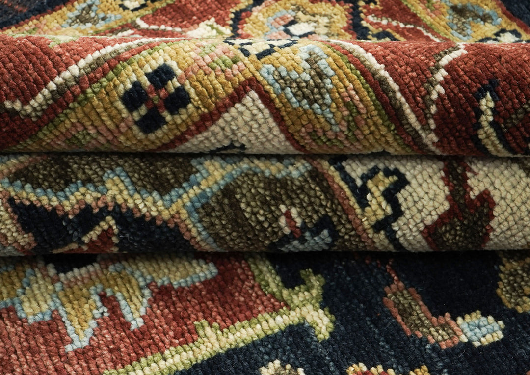 9x12 Blue, Burnt Orange, Ivory Color Hand Knotted Oushak Wool  Oriental Rug