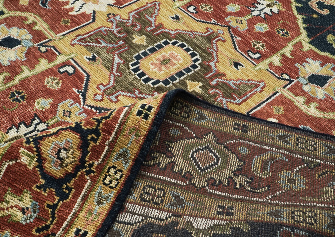 9x12 Blue, Burnt Orange, Ivory Color Hand Knotted Oushak Wool  Oriental Rug