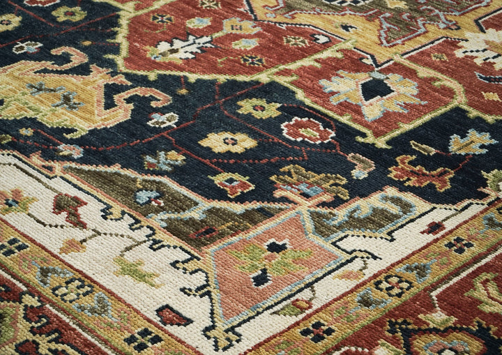 9x12 Blue, Burnt Orange, Ivory Color Hand Knotted Oushak Wool  Oriental Rug