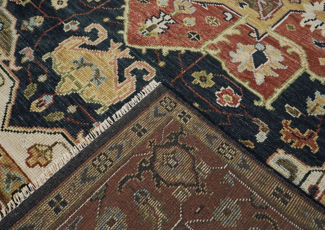 9x12 Blue, Burnt Orange, Ivory Color Hand Knotted Oushak Wool  Oriental Rug